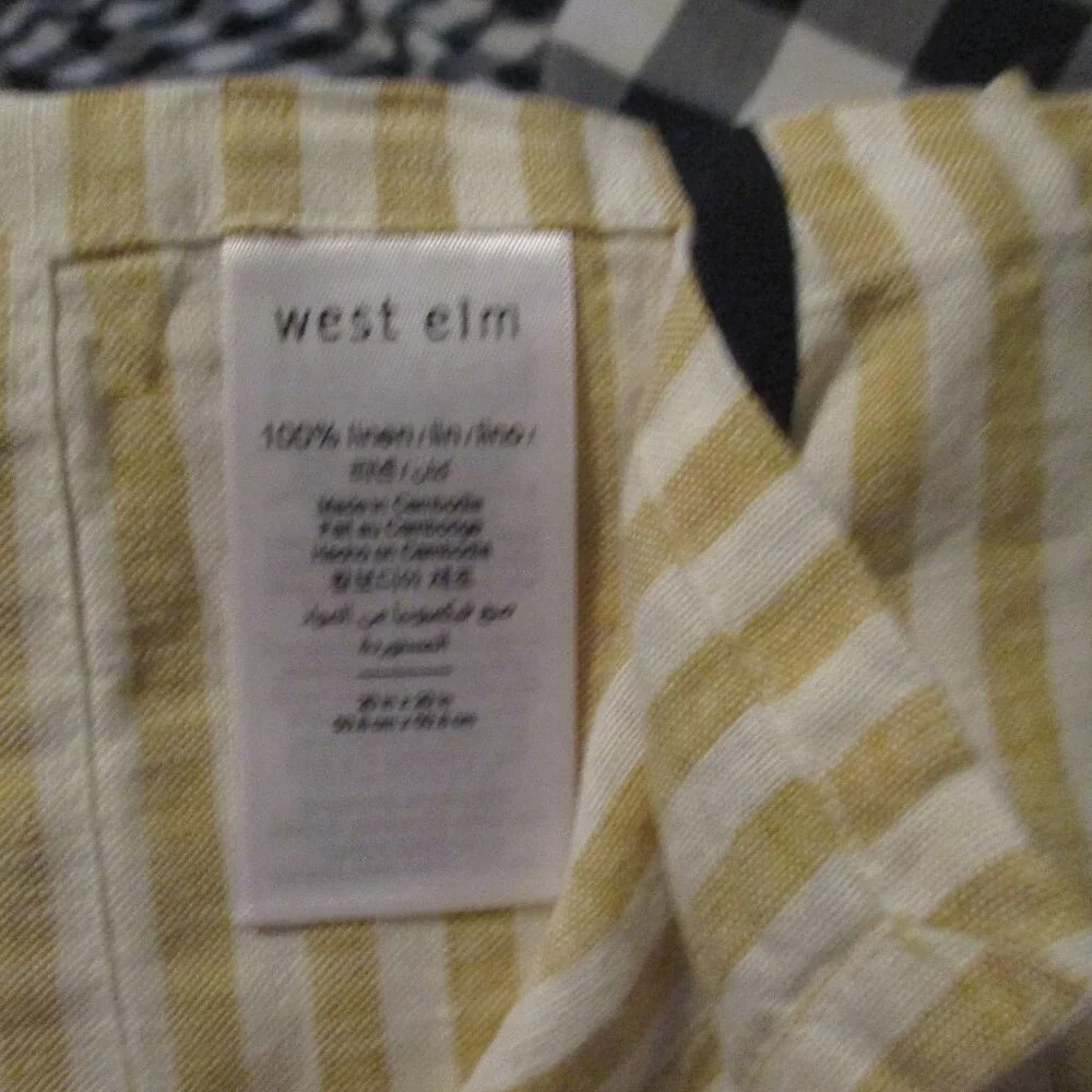 West Elm set of four Mustard yellow and white stripe linen cloth napkins